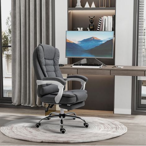 Silla de oficina ergonómica con reposapiés, respaldo reclinable, altura ajustable, gris OKMYHOME (1/5)