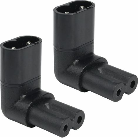2pcs IEC C7 to C8 Right Angle Adapter, 2 Pin Angled Power Cable for C7 Power Cable, Compatible with TVs, Computers, Projectors and More, Ergonomic Design (1/5)