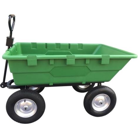 1 Chariot remorque de Jardin, 225 litres, châssis acier, benne basculante, 4 roues gonflables, transport déchets verts (1/2)
