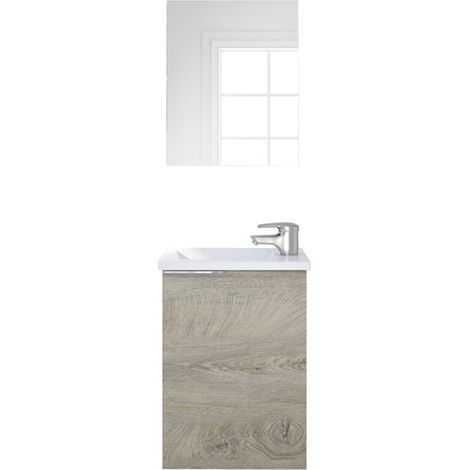 Meuble salle de bain Suspendu + Miroir coloris Alaska chêne à nœuds - Hauteur 58 x Longueur 40 x Profondeur 22 cm -PEGANE-