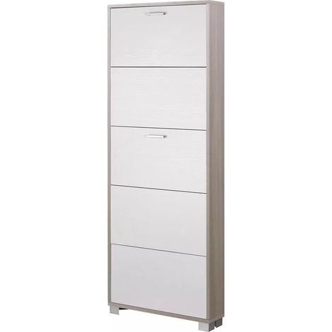 scarpiera olmo e bianco fiammato con 5 ante, 70x190x18 cm