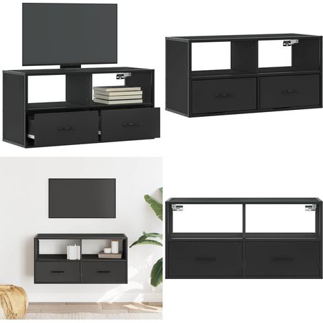 vidaXL Meuble TV noir 80x31x39,5 cm bois d'ingénierie et métal (1/5)
