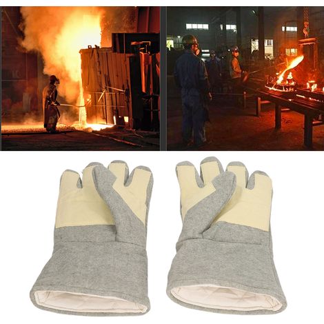 Une paire de gants isolants en aramide résistants aux hautes températures, ignifugés à 500 degrés, résistants à l'usure et à l'usure industrielle. Gants anti-brûlures à cinq doigts renforcés et épais. (1/5)