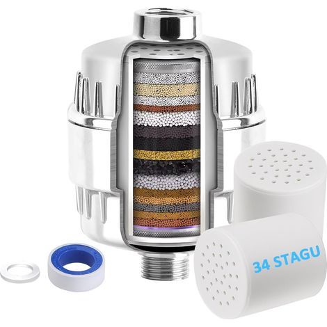 Duschfilter für hartes Wasser, mit 2 austauschbaren Kartuschen, mehrstufiger Duschwasserfilter zur Entfernung von Chlor, Schwermetallen und anderen Schadstoffen (1/5)