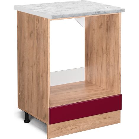 Herdumbauschrank  R-Line, Bordeaux Hochglanz, 60 cm AP Marmor, Vicco