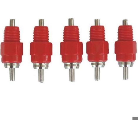 Mamelon Abreuvoir Poulet - Tête Acier Inoxydable 360° - Pour Seau PVC ou Réservoir - Rouge - Lot de 5 (1/5)