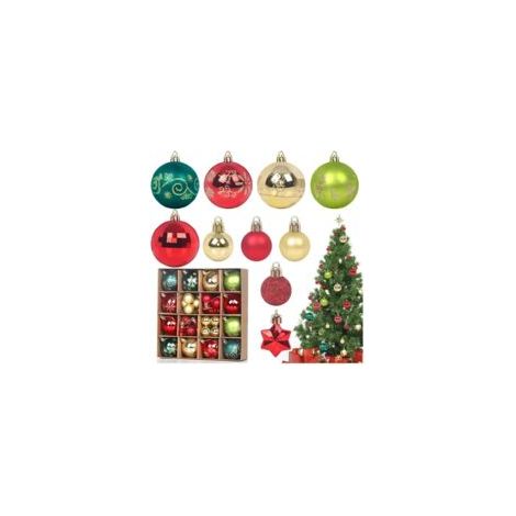 Set mit 44 bunten Weihnachtskugeln, mehrfarbigen Weihnachtskugeln in Rot, Grün und Gold, bruchsicher, aus Kunststoff, sortiert und leuchtend, zum Aufhängen als Weihnachtsdekoration. - Crezuo