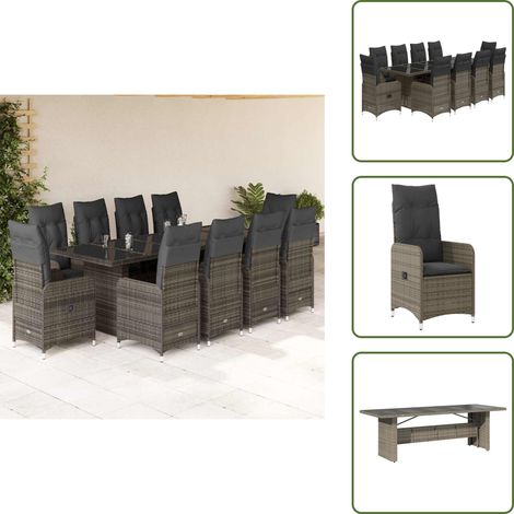 vidaXL 11-tlg. Garten-Bistro-Set mit Kissen Grau Poly Rattan (1/5)