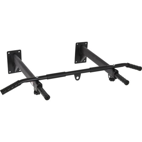 Barre de traction fixe murale acier noir 150 kg max, support sac de boxe & sangles TRX intégré, barre fitness charge lourde. (1/5)