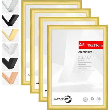 4x Bilderrahmen DIN A5 14,8x21 cm Gold Metall Rahmen Aluminium Poster (1/5)