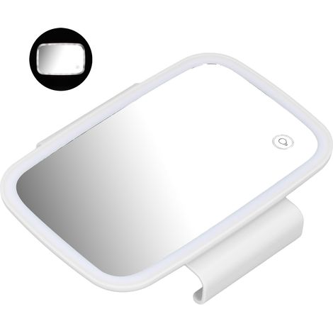 Pare-soleil pour miroir de courtoisie de voiture, éclairage LED, écran tactile, avec clip arrière rétractable, blanc (1/5)
