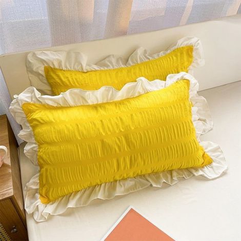 Pillowcase Sham - 48 x 74 cm - Polyester - Fermeture Enveloppe - Chambre À Coucher - Jaune - Set Of 2 (1/5)