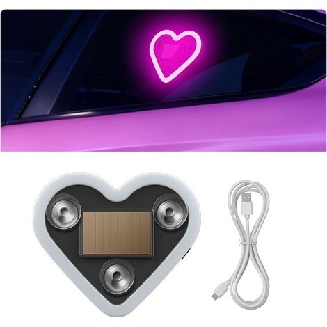 Solarbetriebene, herzförmige LED-Neon-Stimmungsleuchte, kabellos, Ambientebeleuchtung für die Autodekoration – 1 Stück (1/5)