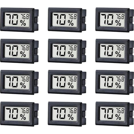 Lot de 12 Mini Thermomètres-Hygromètres Numériques LCD, Jauge de Température et d’Humidité Intérieure (Fahrenheit) (1/5)
