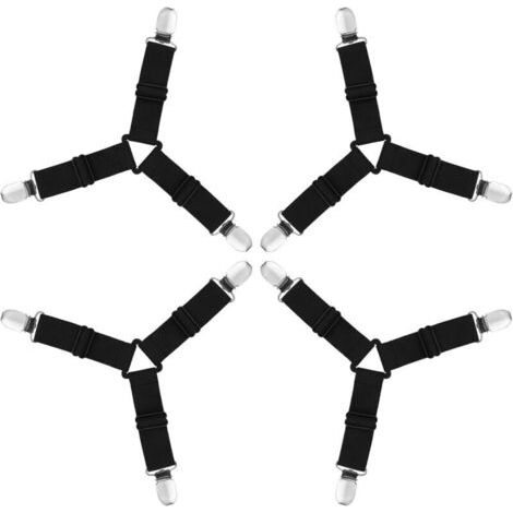 Sangles pour Draps de Lit, 4 Pièces Attache Drap Housse Triangle Attache Matelas élastique Tendeur de Draps Réglable Bretelles Sangle pour Matelas pour Draps, Matelas, Canapé-Noir (1/4)