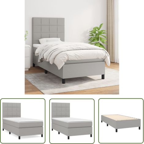 The Living Store Sommier à lattes de lit avec matelas Gris clair 90x200 cm Tissu - Lit Plateforme - Lit Double - Literie - Matelas Ressorts Ensachés - Têtière Ajustable (1/5)