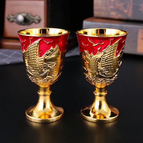 (Or et rouge/2 pièces) Verre à pied, verre à offrande d'eau, verre béni, petit verre à boire
