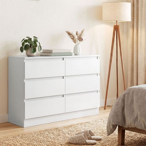 Commode à 6 tiroirs pour chambre et salon, 100 x 35 x 69 cm, blanche (1/5)