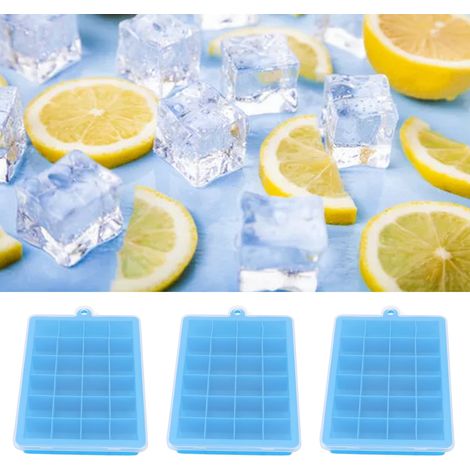 Hellblaue Silikon-Eiswürfelform, 3-teilig, 24 Fächer, mit Deckel, Küchenutensil (1/5)