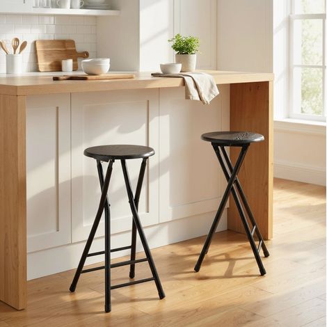 Tabouret pliant en acier noir, lot de 2, gain de place avec double repose-pieds (1/5)