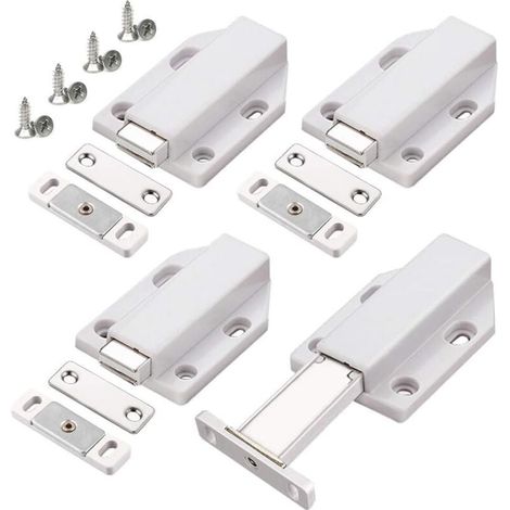 Porte Placard Push to Open Magnétiques aimant porte 4 pièces Loquet Magnetique Porte Fermeture Push Open Amortisseur pour placard cabinet meubles armoire (1/4)