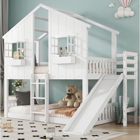 Lit superposé enfant avec toboggan 90x200 cm blanc HAVRYA (1/5)
