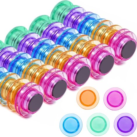 Lot de 40 petits aimants ronds multicolores pour frigo, tableau, casier ou bureau. (1/5)
