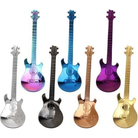 Cuillère à café - Acier Inoxydable - Guitare - 7 pièces - Design coloré - Facile à nettoyer (1/4)