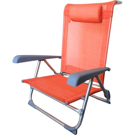 Spiaggina mare in alluminio resistente con Braccioli - Mis. 55x46x80 cm - Sedia reclinabile in 7 posizioni con cuscino poggiatesta - Arancione (1/5)