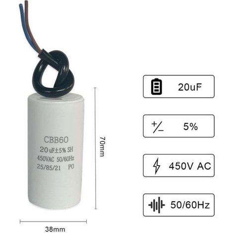 CBB60 450v 50/60HZ condensateur de démarrage, condensateur de moteur, condensateur de moteur, condensateur microfarad avec fil-différents modèles (1/3)