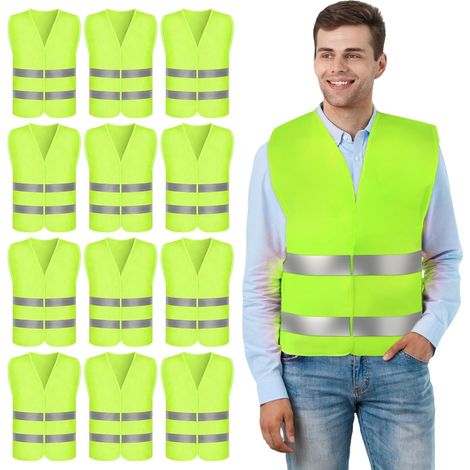 Gilet De Sécurité: 12 Pièces Gilet Réfléchissant De Voiture, Gilet Haute Visibilité équipé De Bandes Réfléchissantes pour La Course à Pied Le Vélo La Moto Et Travail (1/5)