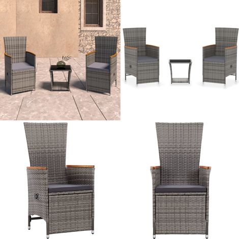 3-tlg. Garten-Lounge-Set mit Kissen Poly Rattan Grau - Outdoor Lounge Set - Gartenmöbel - Rattan Gartenmöbel - Loungesessel - Esszimmergarnitur - Home & Living (1/5)