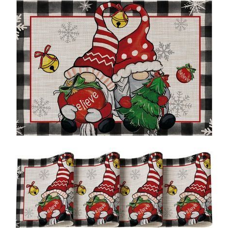 Set of 4 Christmas placemats, 12 x 18 inches, washable non-slip plastic placemats for party decorations, restaurants. (1/5)