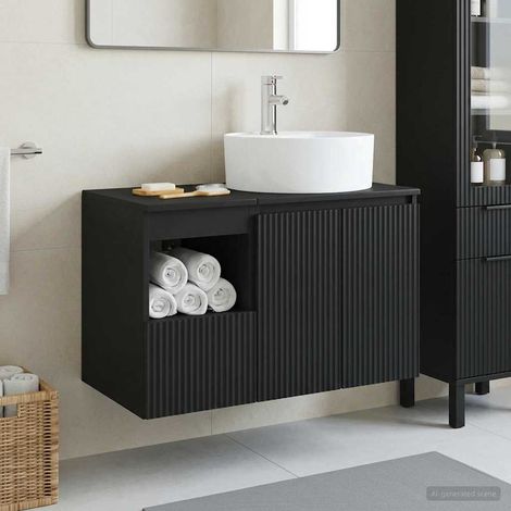 vidaXL Bathroom Furniture Set 2 pcs Black Engineered Wood (1/5)