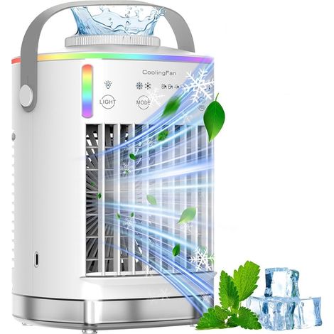Climatiseur portable refroidisseur d’air avec télécommande, grand réservoir d’eau et brumisation, ventilateur 4 vitesses avec minuterie LED pour maison bureau camping (1/5)