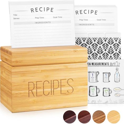 Holz Rezeptbox mit Karten und Trennwänden, 4x6 Zoll, für 240 Karten (1/5)