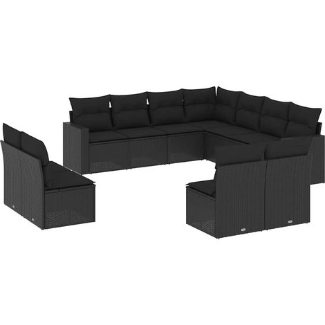 Maison Exclusive - Set Divani da Giardino 11 pz con Cuscini in Polyrattan Nero (1/5)