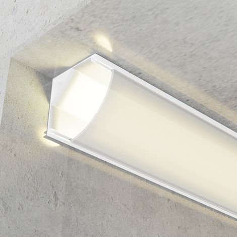 Iluminashop – Profilé d'angle aluminium laqué blanc 2 mètres – Pour tube led – Dimensions 2000x16x16 mm – Matériau aluminium