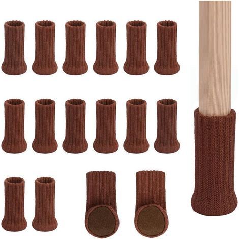 Lot de 16 chaussettes pour pieds de chaise avec coussinets en feutre - Double couche antidérapante - Pour la maison, l'école, le bureau, la bibliothèque (marron) (1/4)