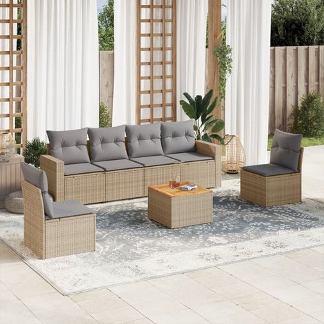 Set sofás de jardín 7 piezas y cojines ratán sintético beige vidaXL (1/3)