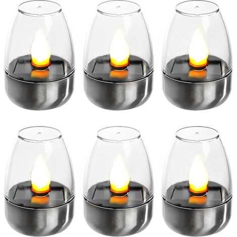6er-Pack elektrische LED-Kerzen, wiederaufladbare Solar-Nachtlichter, blinkende Solarleuchten für den Außenbereich, wetterfest, für Garten, Terrasse und Balkon (1/4)