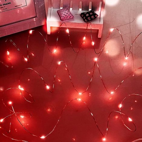 Micro Guirlande Lumineuse, Guirlande Lumineuse 5M 50 LED à Piles pour la Saint-Valentin (Rouge) (1/5)