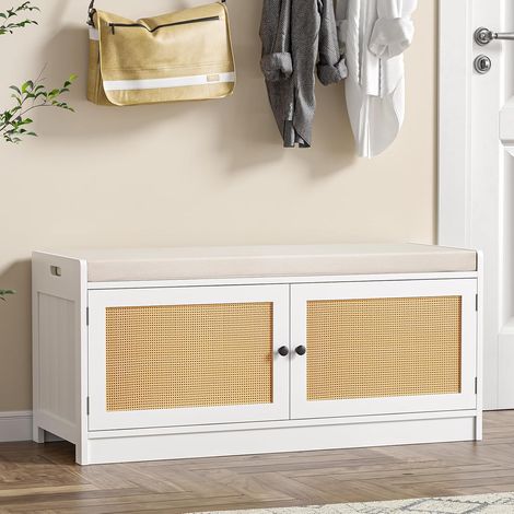 Shoe Cabinet, Shoe Bench Entrance with Comfortable Cushion, Shoe Storage, Storage Chest Shelf for Narrow Lacquered Wood (1/5)
