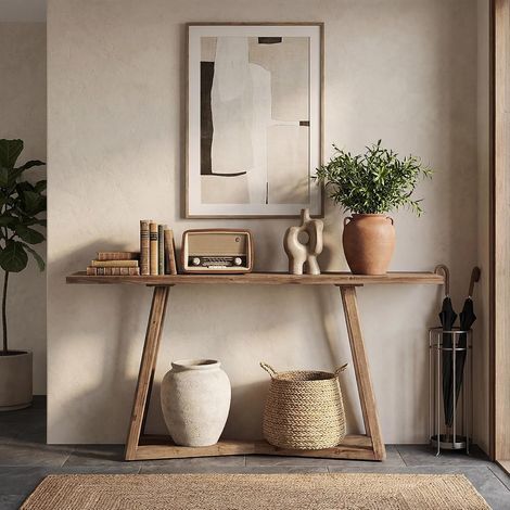 Tribesigns Table console en bois massif, table de canapé à base en X style ferme pour entrée, couloir, salon, montage facile, derrière canapé, brun rustique (1/5)