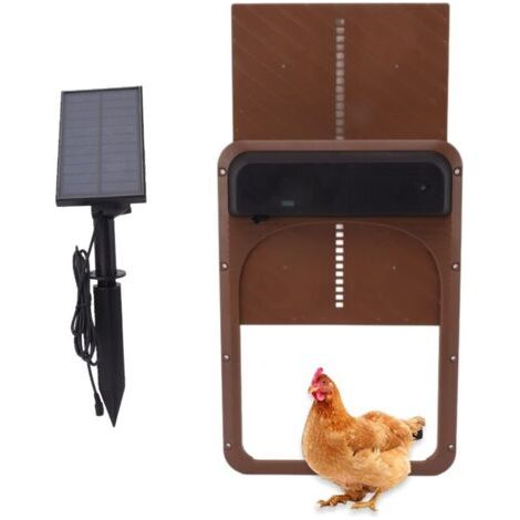 Automatic Chicken Coop Door with Light Sensor, Solar and Battery Powered, Automatic Chicken Door for Poultry, Light-Sensing Chicken Coop Door Opener (Brown)