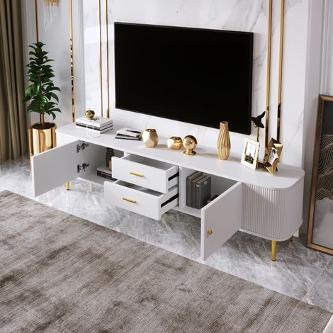 Mobile TV 170x34x45cm con 2 cassetti, 2 ante, angoli arrotondati, soggiorno, moderno, bianco (1/5)