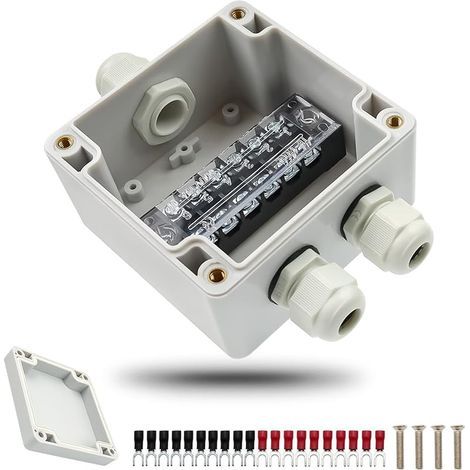 Boîte de jonction étanche IP66, fiche de câble blanche à 3 pôles avec bornier à vis et borne en Y pressée à froid, boîtier extérieur PG9 pour câble de diamètre 4-8 mm (82 x 80 x 56 mm) (1/5)