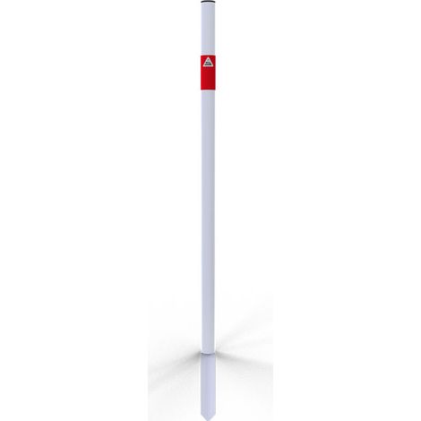Schake Absperrpfosten aus Stahlrohr verzinkt Ø42x2,5mm weiß mit rot reflektierenden Leuchtstreifen und Kunststoffkappe 900mm Überflur zum Einschlagen ohne Öse