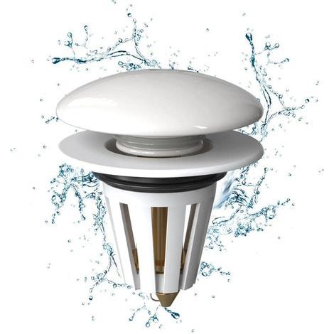 Bouchon de vidange Pop-Up Universel,Blanc Céramique Lavabo Filtre de Vidange, Bouchon Évier de Salle de Bain, Convient pour Lavabo, Salle de Bain, Cuisine (34-40mm) (1/5)