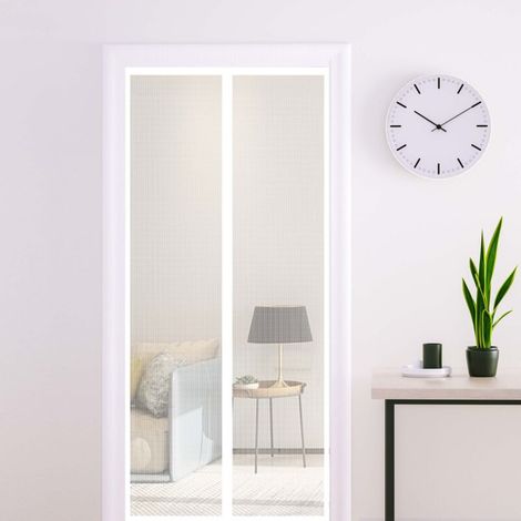 Blanc Moustiquaire Porte Magnétique 100x220cm Maille Très Dense Moustiquaire Porte Aimantée Rideau Anti Mouches Anti Insectes Avec Ruban Adhésif, Bâtons Magnétiques, Fermeture Automatique